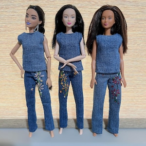 Denim Outfit for 11.5&quot; Doll: Embroidered Jeans & Top