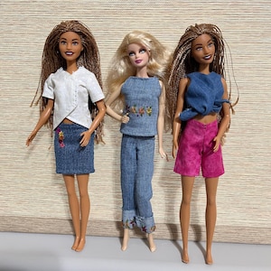 Denim Outfit Set for 11.5&quot; Dolls: Chic Top & Bottoms