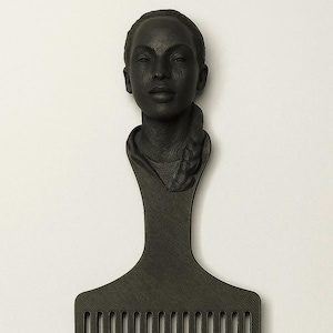 Handgjord PLA-afrokam med ansiktsskulpturhandtag (tillverkad i Storbritannien)