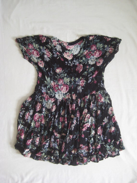 Vintage 90's Black Floral Dress Girls' / Juniors