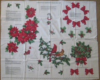 Christmas Greenery Vintage Fabric Panel - for DIY Sweater / Sweatshirt