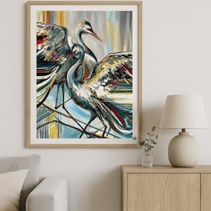 Stampa minimalista di uccelli - Arte murale di gru giapponese, elegante illustrazione di fauna selvatica, arredamento per la casa ispirato alla natura