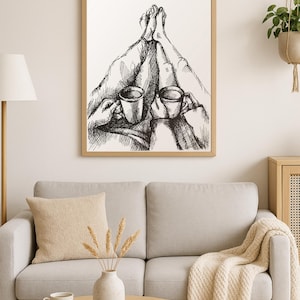 Minimalist Couple Coffee Line Art Print: Romantic Home Decor (Digital Download)
