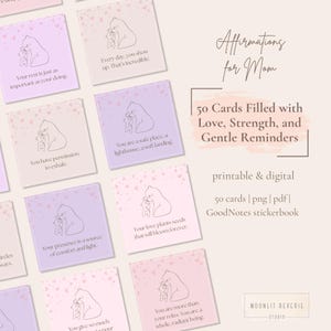 50 Affirmationskarten für Mama, druckbare Mutterschaftszitate, digitaler Download, GoodNotes-kompatibel, positive Nachrichten, PDF, Muttertagsgeschenk