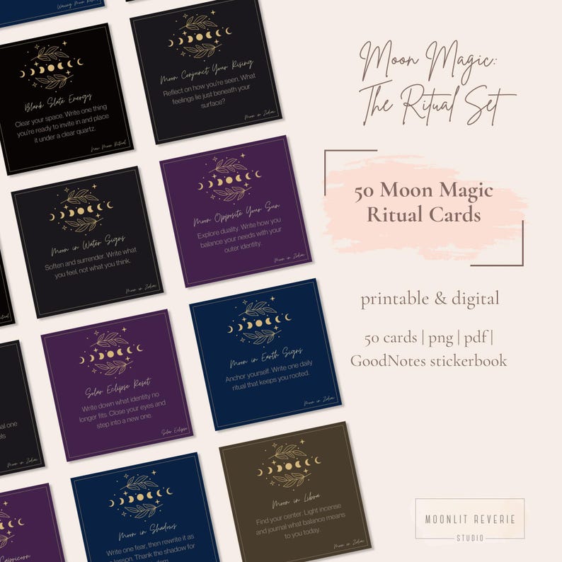 50 Printable & Digital Moon Ritual Cards, Goodnotes Sticker Book, New ...