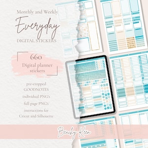 Beach Planner Stickers, GoodNotes Digital Stickers, Printable Stickers, Beachy Stickers, Summer Minimal, Journal Stickers, Precropped