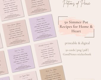 50 Simmer Pot Recipes Digital Printable, Witchy Simmer Pot Cards, Magical Self-Care, Witchcraft, GoodNotes, Digital Download, Witchy Gifts