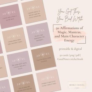 50 Cartões de Afirmação de Bruxa, PDF para Imprimir e Download Digital GoodNotes, Encorajamento Wiccan Celestial, Cartão de Manifestação Mágica, Presente de Bruxa
