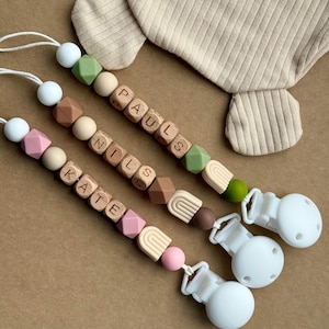Personalized Baby Pacifier Clip: Silicone Beads, Wooden Name Binky Clip