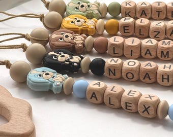 Clip para chupete de perro personalizado / Portachupete de madera con nombre personalizado / Regalo para baby shower / Regalo para recién nacido