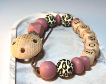 Clip para chupete de leopardo personalizado / Portachupetes con nombre personalizado / Regalo para baby shower