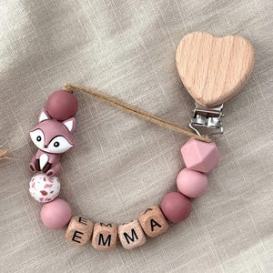 Ciuccio a forma di volpe con nome, portaciuccio in silicone personalizzato, regalo personalizzato per neonati