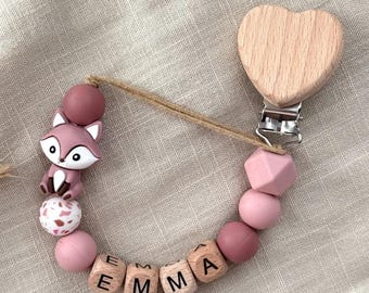Clip para chupete de zorro con nombre, soporte de silicona personalizado, regalo personalizado para recién nacidos