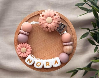 Clip para chupete personalizado con diseño de margarita floral, soporte de silicona para chupete de bebé con forma de margarita.