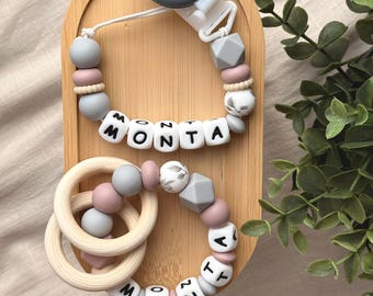 Juego de clips para chupete personalizados, cadena para chupete con nombre de bebé personalizado, regalo de silicona para recién nacidos, regalo neutro para baby shower