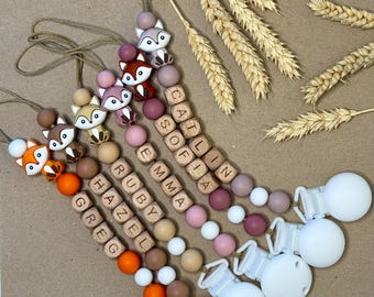 Clip para chupete de zorro personalizado: cadena de silicona y madera para chupete de bebé