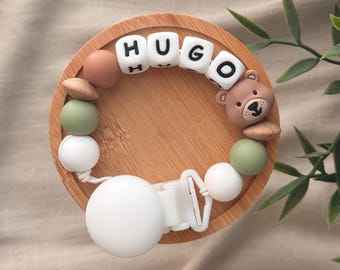 Clip para chupete de bebé con diseño de animales personalizado, soporte para nombre personalizado, cadena de silicona para chupete, regalo para recién nacido