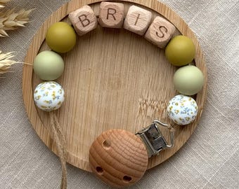Clip para chupete con nombre personalizado, cadena para chupete con cuentas de silicona, soporte bohemio para chupete de bebé
