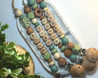 Pinza para chupete personalizada con nombre / Accesorio bohemio neutro para bebé