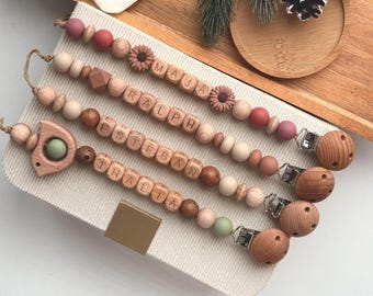 Clip para chupete personalizado, soporte de madera para chupete con nombre, accesorio para regalo de baby shower