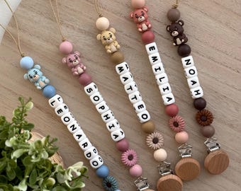 Clip para chupete personalizado con nombre / Portachupetes de silicona con forma de osito de peluche / Regalo personalizado para recién nacidos