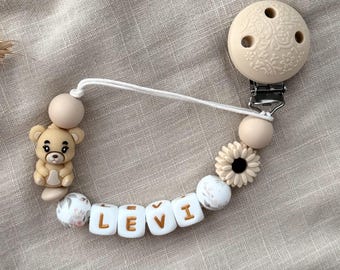 Clip para chupete de oso personalizado con nombre, soporte de silicona para chupete, regalo personalizado para bebé