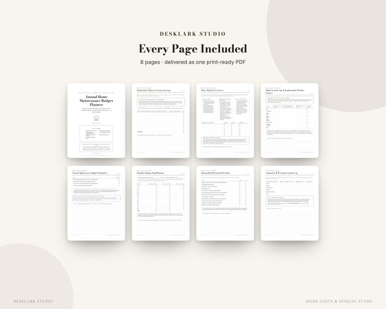 Annual Home Maintenance Budget Planner | Sinking Fund Tracker, Roof & Water Heater Age Log, Seasonal Checklist | Instant Download PDF image 5