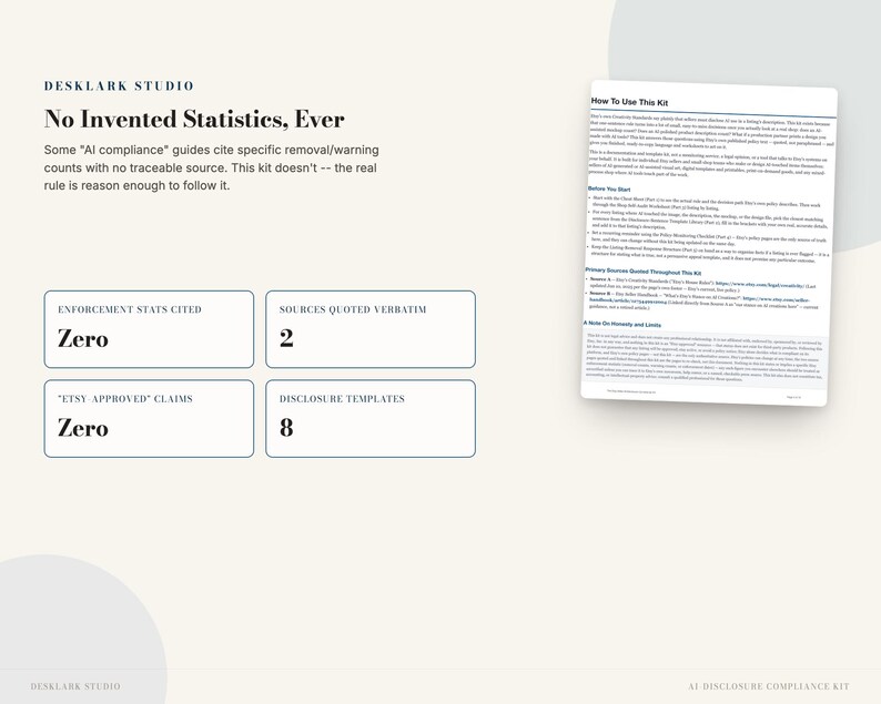 Etsy AI Disclosure Compliance Kit | Seller Policy Cheat Sheet & 8 Disclosure Templates | Instant Download PDF image 4
