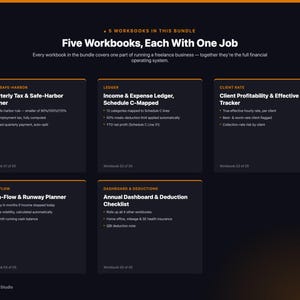 Freelancer Financial OS Bundle | 1099 Quarterly Tax Safe Harbor Schedule C Client Rate Cash Flow Runway Spreadsheets | Excel image 2
