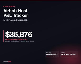 Multi-Property Airbnb Host P&L Tracker | Short Term Rental Spreadsheet (Excel/Sheets)