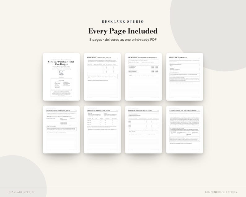 Used Car Purchase Total-Cost Budget | Out-the-Door Price Worksheet, Inspection & Financing Planner | Instant Download PDF image 5