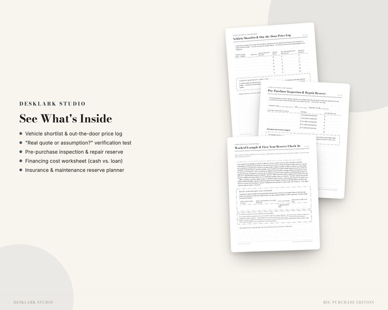 Used Car Purchase Total-Cost Budget | Out-the-Door Price Worksheet, Inspection & Financing Planner | Instant Download PDF image 2