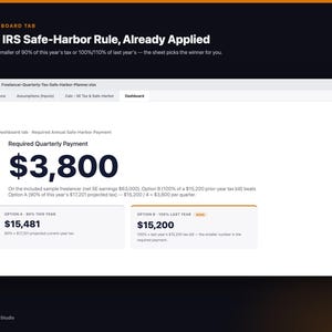 Freelancer Financial OS Bundle | 1099 Quarterly Tax Safe Harbor Schedule C Client Rate Cash Flow Runway Spreadsheets | Excel image 3