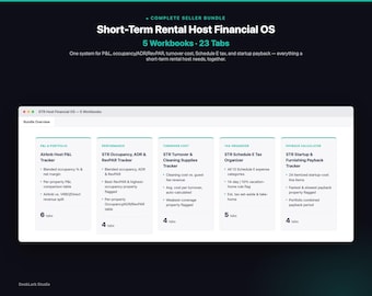 Short-Term Rental Host Financial OS Bundle | Airbnb VRBO Occupancy ADR RevPAR Cleaning Cost Schedule E Tax Payback Spreadsheets | Excel