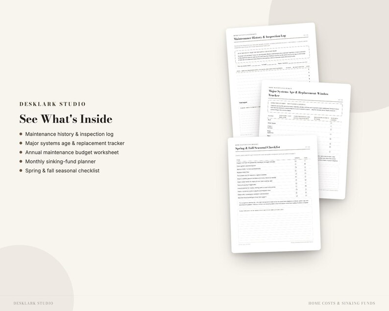 Annual Home Maintenance Budget Planner | Sinking Fund Tracker, Roof & Water Heater Age Log, Seasonal Checklist | Instant Download PDF image 2