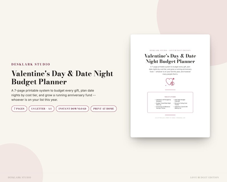 Valentines Day Budget Planner | Date Night Fund Tracker, Romantic Gift Budget, Anniversary Savings | Instant Download PDF image 1