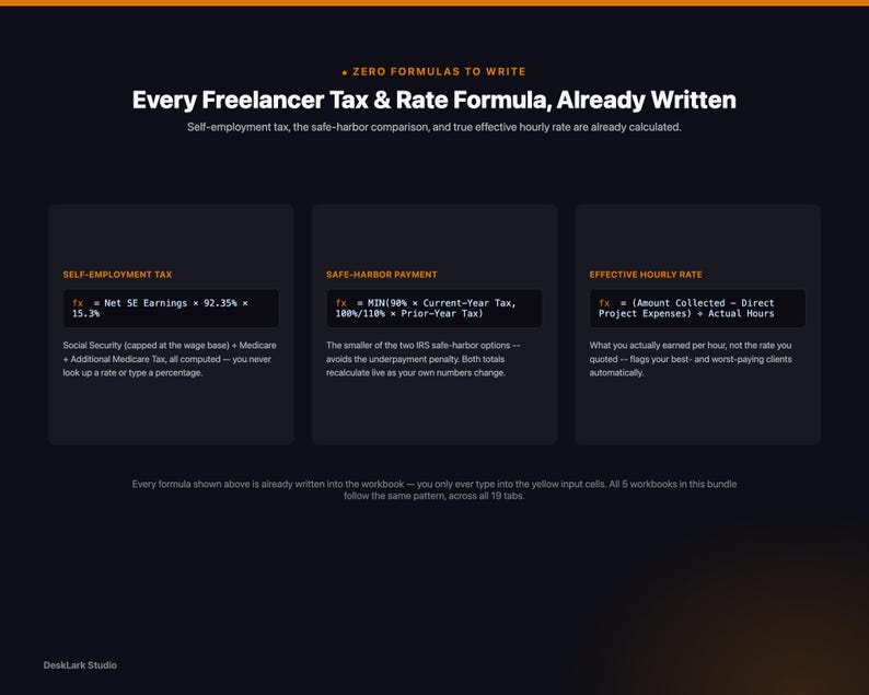 Freelancer Financial OS Bundle | 1099 Quarterly Tax Safe Harbor Schedule C Client Rate Cash Flow Runway Spreadsheets | Excel image 4