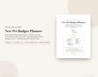 New Pet Budget Planner | First-Year Dog & Cat Cost Planner, Vet Schedule and Savings Printable | Instant Download PDF