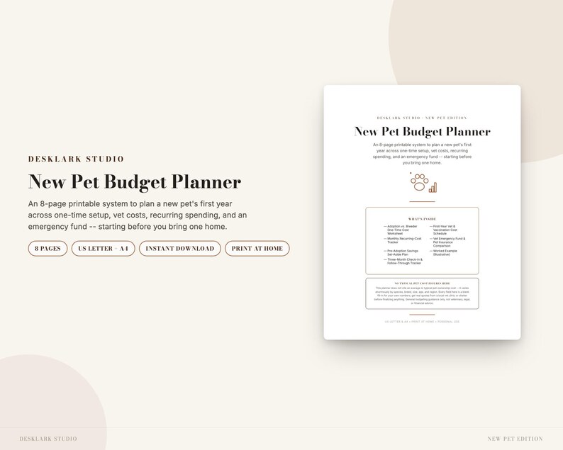 New Pet Budget Planner | First-Year Dog & Cat Cost Planner, Vet Schedule and Savings Printable | Instant Download PDF image 1