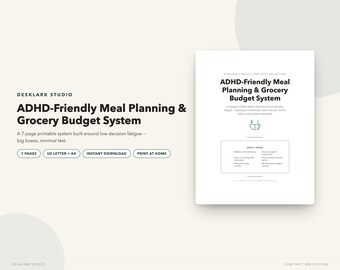ADHD Meal Planner & Grocery Budget System | Low Energy Cheat Sheet (Instant Download PDF)