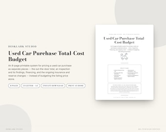 Used Car Purchase Total-Cost Budget | Out-the-Door Price Worksheet, Inspection & Financing Planner | Instant Download PDF