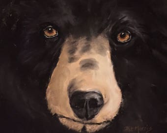 Black Bear Pastel Painting, Matted and Framed 11" x 14"
