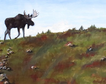 Bull Moose Painting, "Ridge Runner", Acrylic on Canvas, 20" x 10"