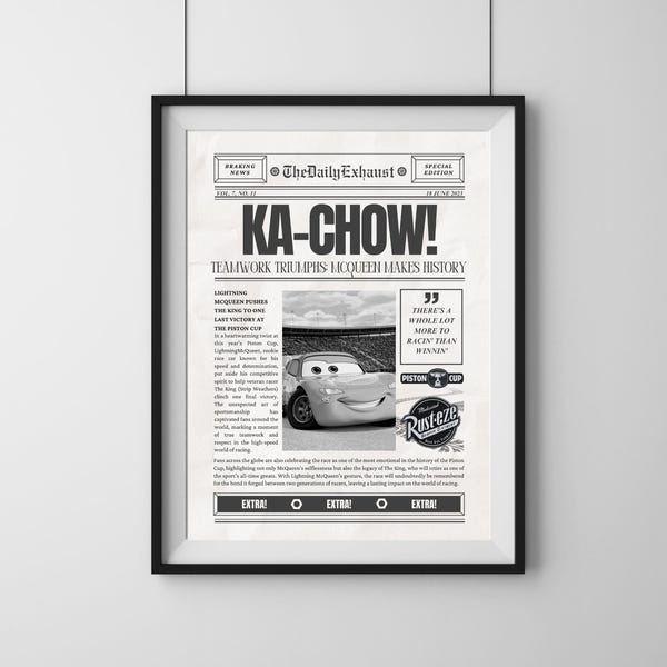 Lightening McQueen | Cars Newspaper Poster | Cars | Newspaper | Kids Room
