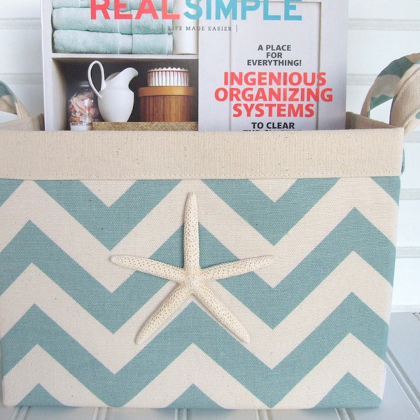 Coastal Turquoise Chevron Fabric Storage Basket for your Beach House