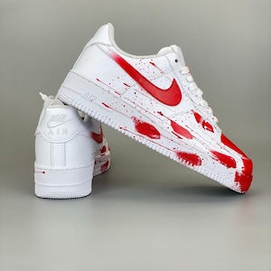 Custom sneakers, Red Paint Nike Air Force One, handmade with wash-resistant protection, Unique and Perfect for birthday Gift,