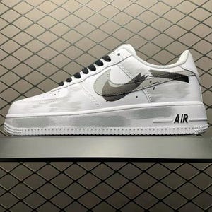 Custom sneakers, Broken Swoosh Nike Air Force One, handmade with wash-resistant protection, unique and stylish — perfect as a gift.