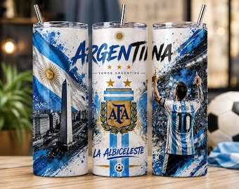 Argentina Soccer Tumbler Wrap PNG, 20oz Skinny Tumbler Sublimation, Argentina Football Wrap, Sports Fan Gift, Instant Download