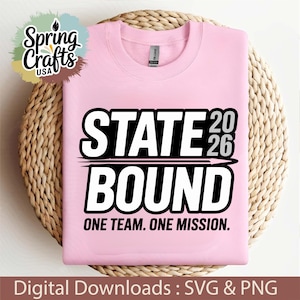 State Bound Volleyball Shirt Design SVG PNG | One Team One Mission Graphic Tee | Volleyball Team Shirt 2026 (Digital Download)