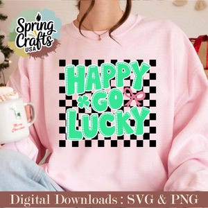 Happy Go Lucky Png svg, St Patricks Day Png,checkered letters.st pattys design,checkered lucky png,lucky png design,Digital Download